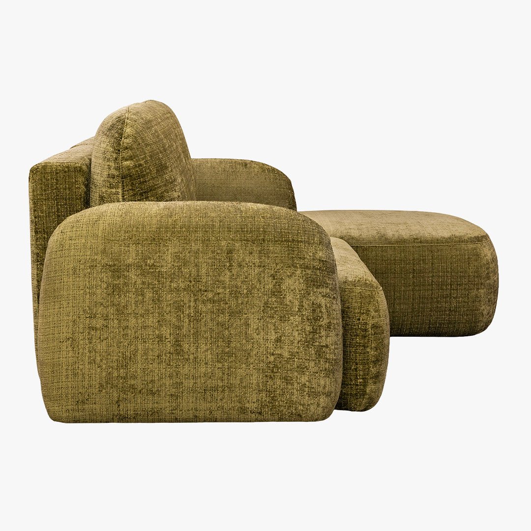 VIONA Canapé d'angle convertible avec coffre en tissu vert - Angle droit