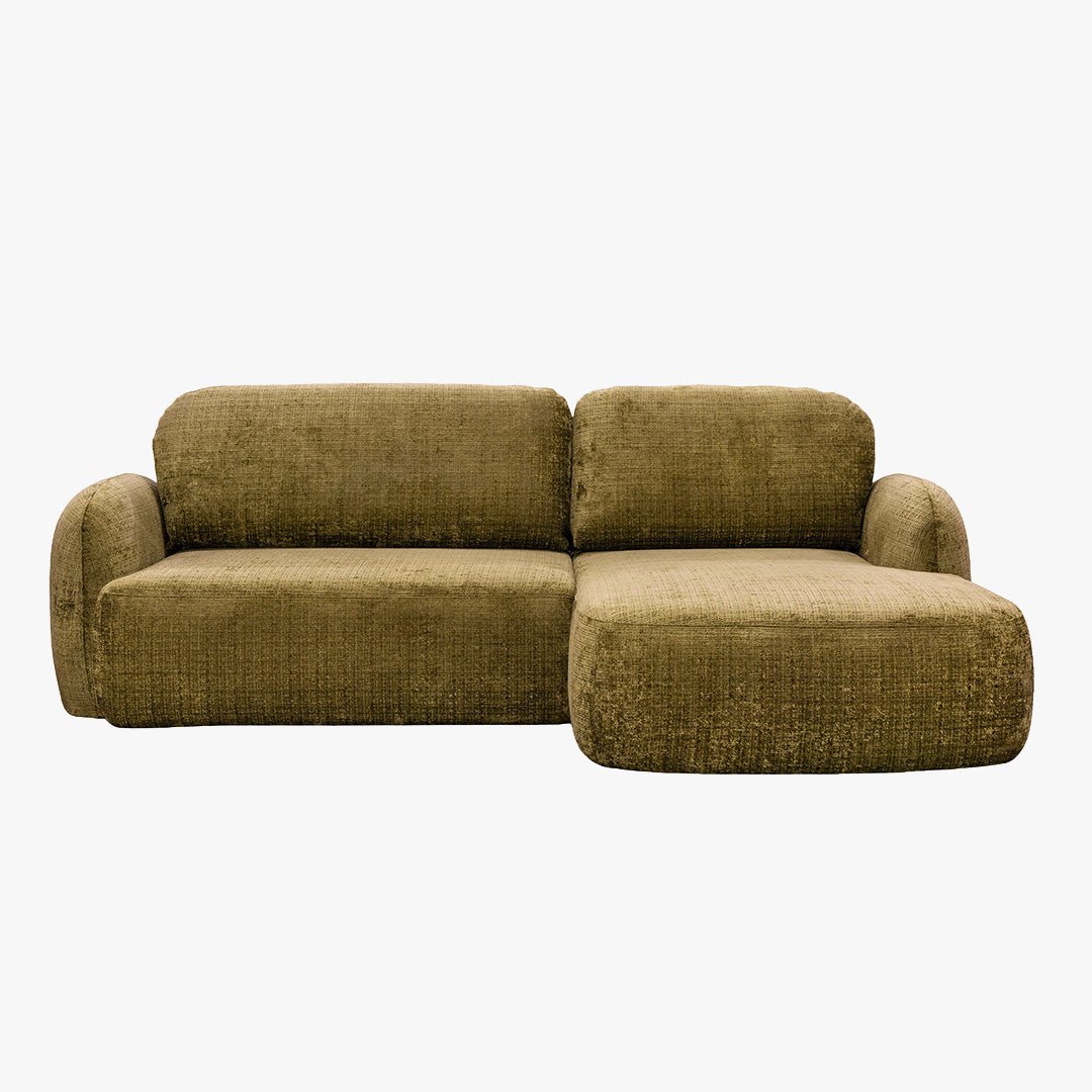 VIONA Canapé d'angle convertible avec coffre en tissu vert - Angle droit
