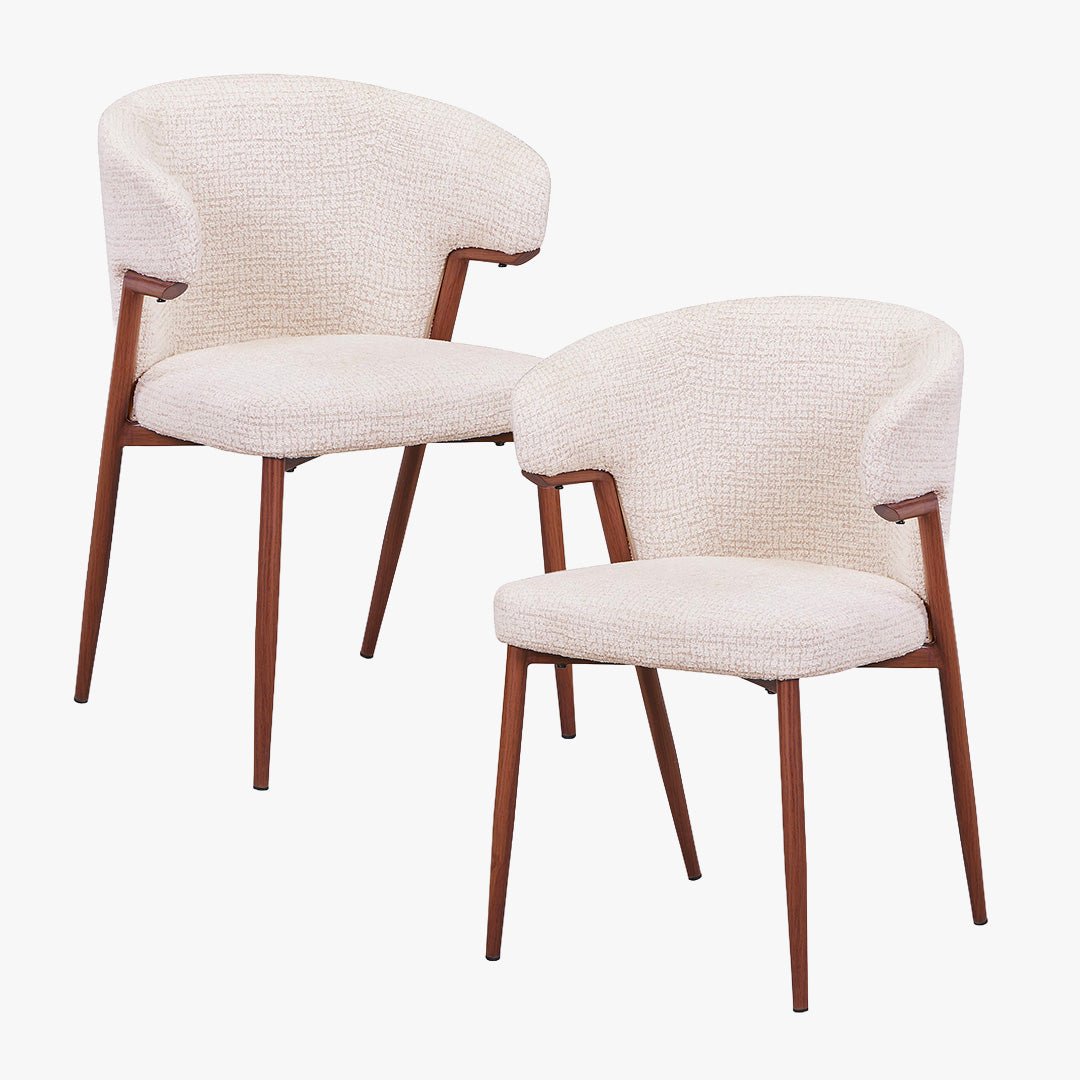 WAYNE Lot de 2 chaises en tissu beige pieds couleur bois foncé
