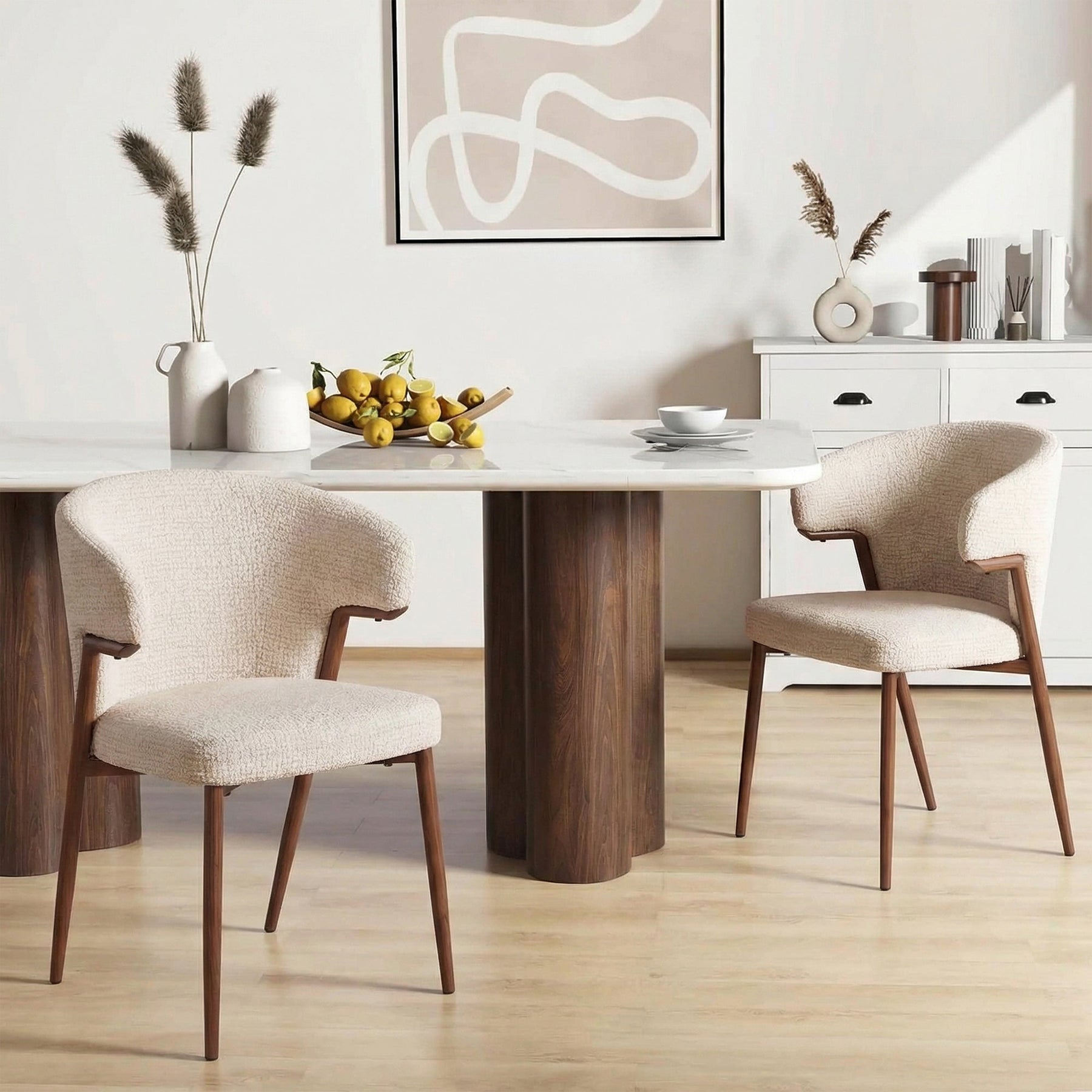 WAYNE Lot de 2 chaises en tissu beige pieds couleur bois foncé