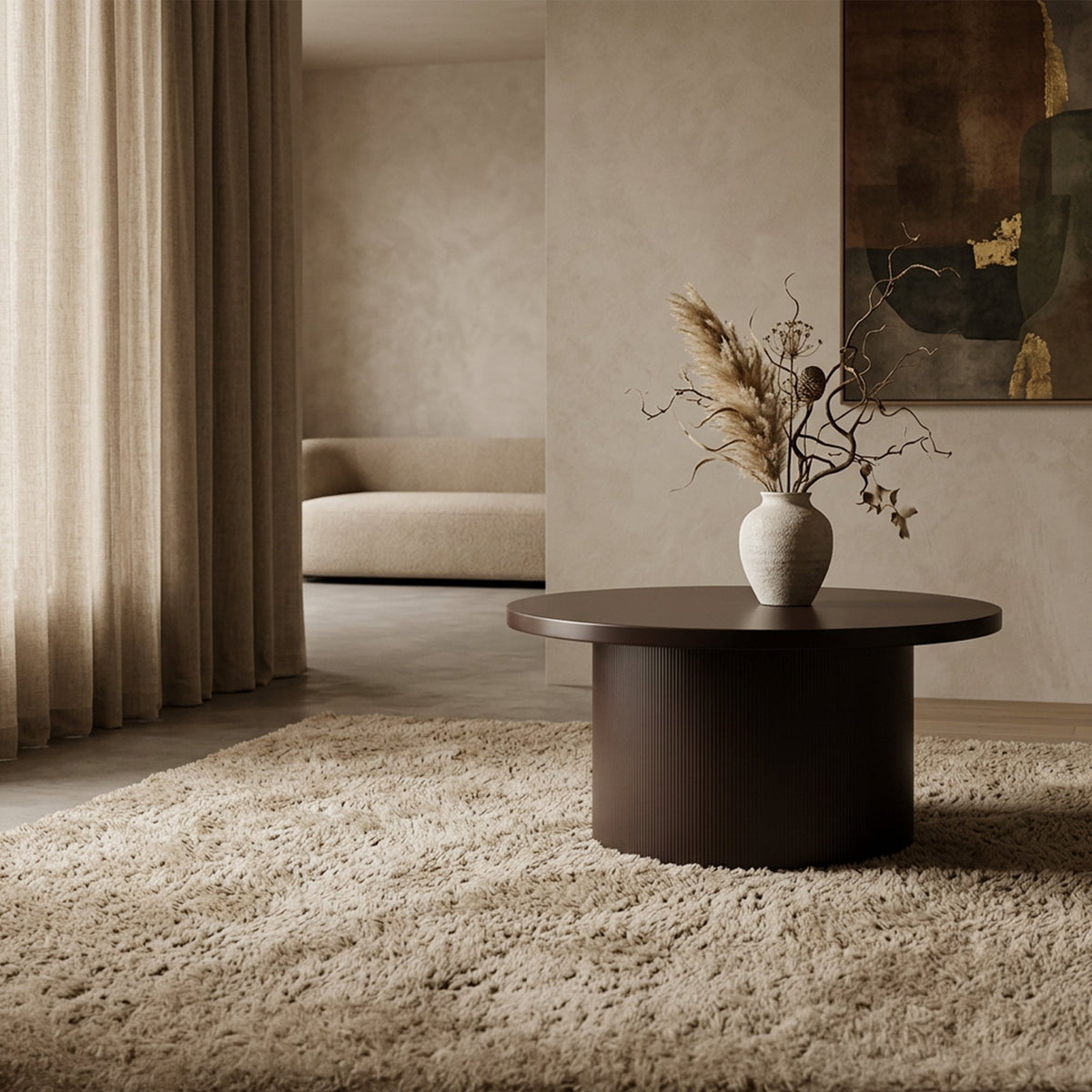 YARA Table basse ronde plateau en marbre d'ingénierie marron