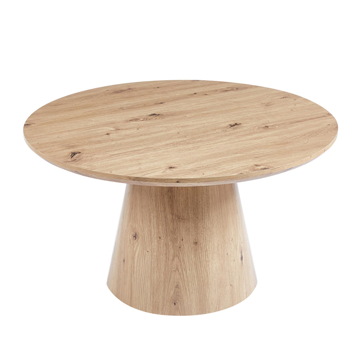 ZAYA Table basse ronde en bois couleur chêne vieilli piètement en cône