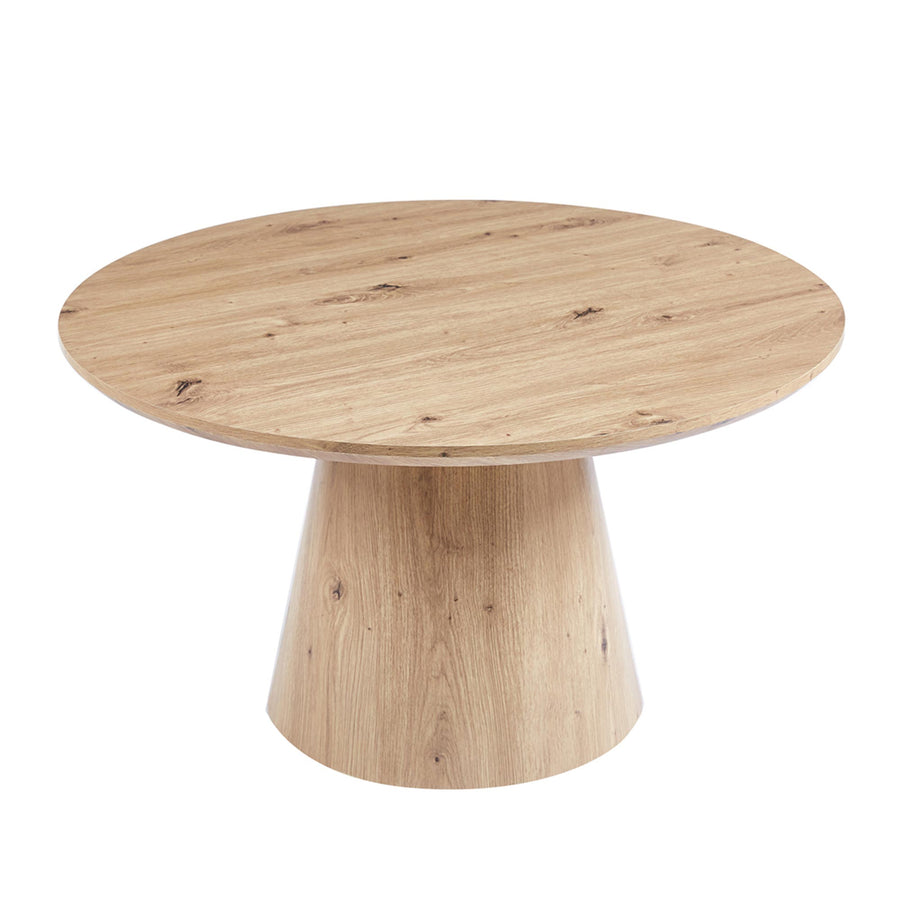 ZAYA Table basse ronde en bois couleur chêne vieilli piètement en cône