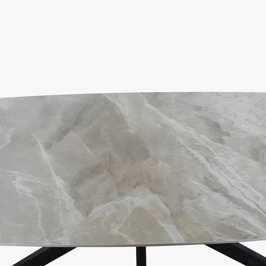 ZELIANA Table à manger pierre brillant gris pieds métal noir