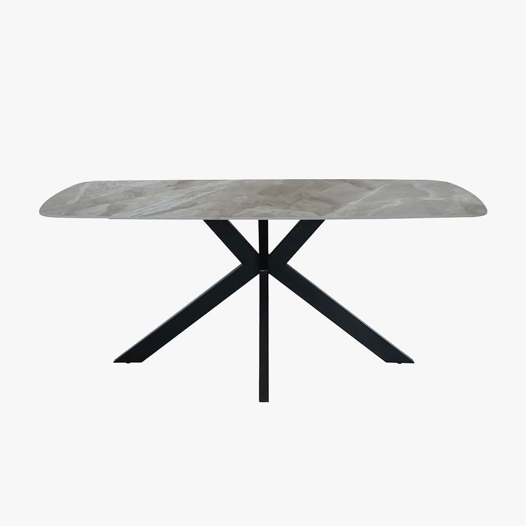 ZELIANA Table à manger pierre brillant gris pieds métal noir