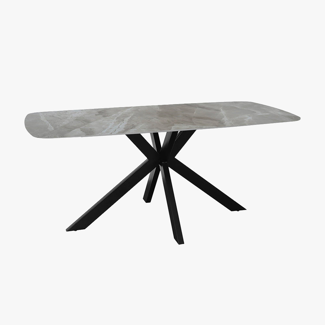 ZELIANA Table à manger pierre brillant gris pieds métal noir