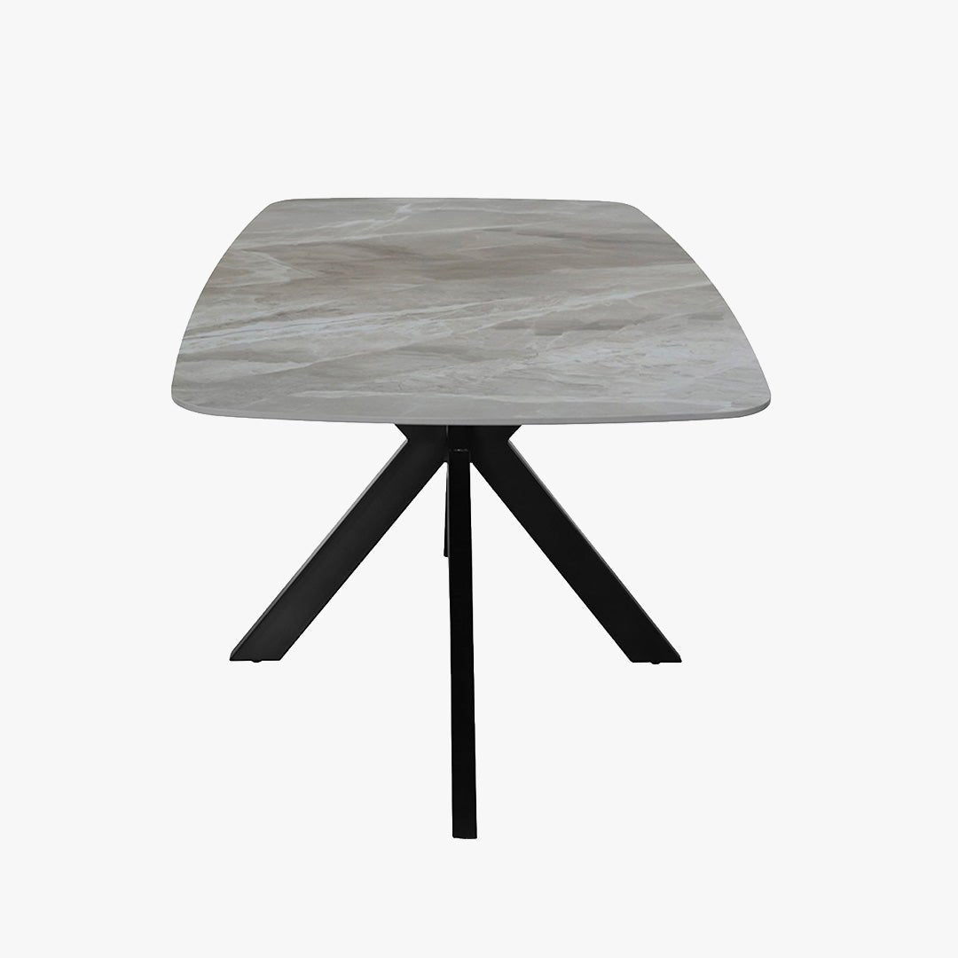 ZELIANA Table à manger pierre brillant gris pieds métal noir