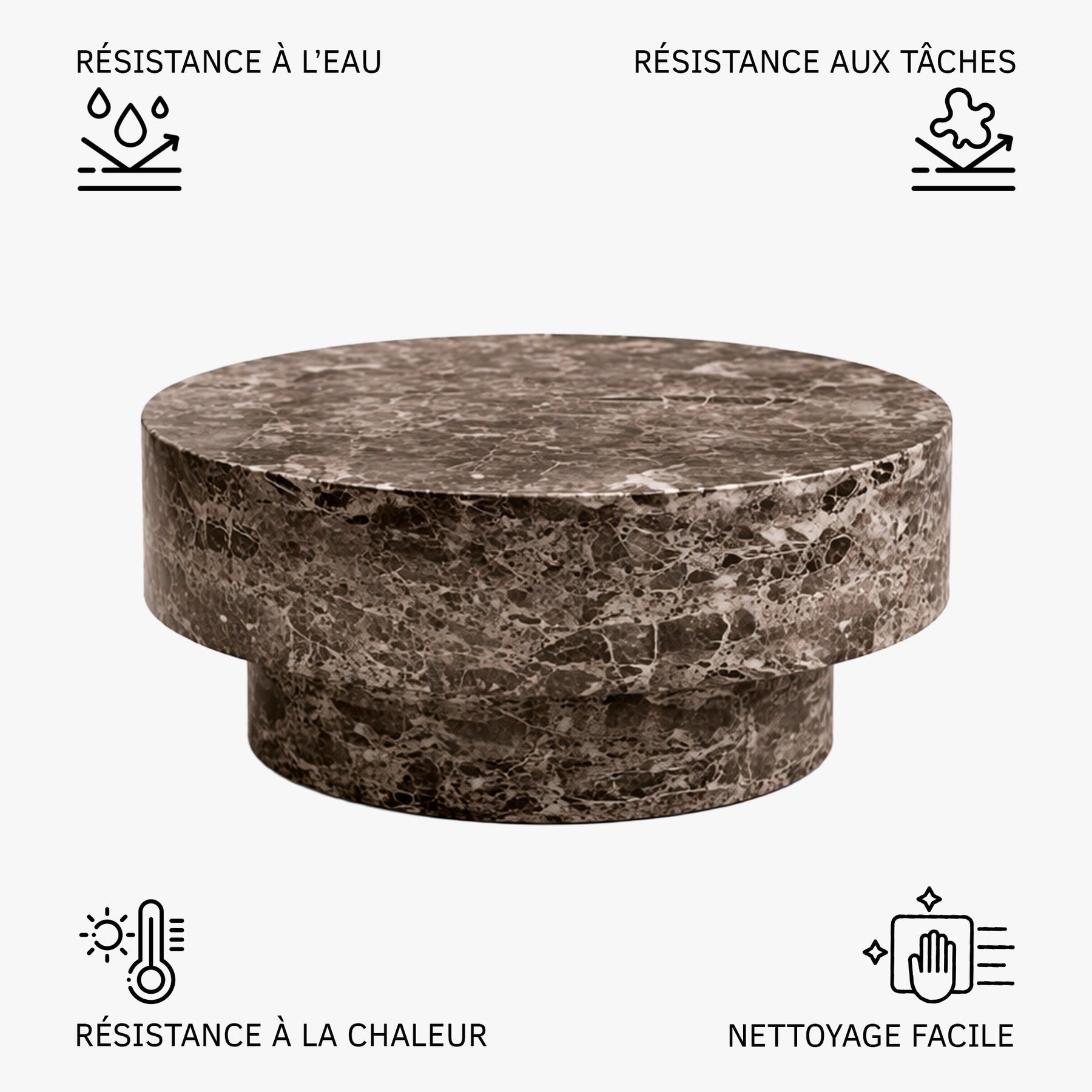 ZENA-70 Table basse ronde en marbre d'ingénierie marron D70 cm