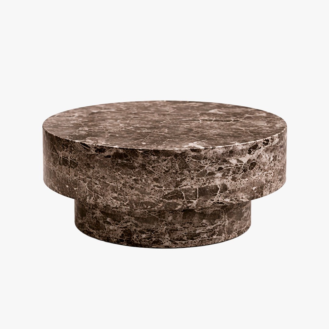 ZENA-70 Table basse ronde en marbre d'ingénierie marron D70 cm
