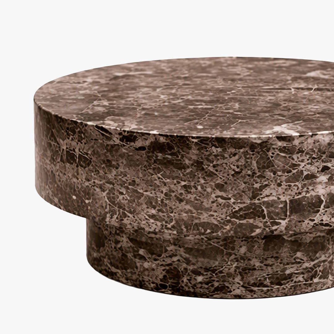 ZENA-70 Table basse ronde en marbre d'ingénierie marron D70 cm