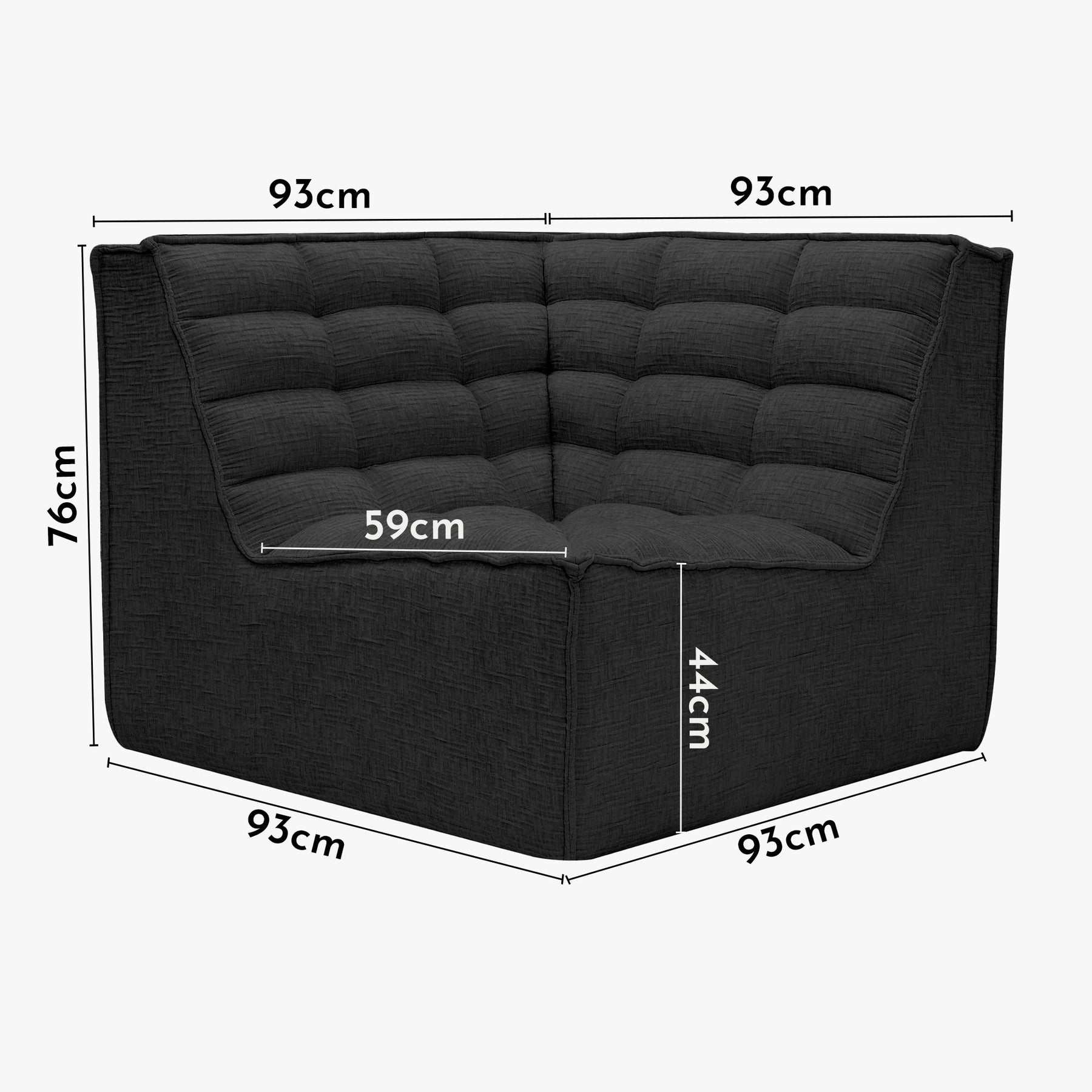 ZEYNA Fauteuil modulable angle réversible tissu noir
